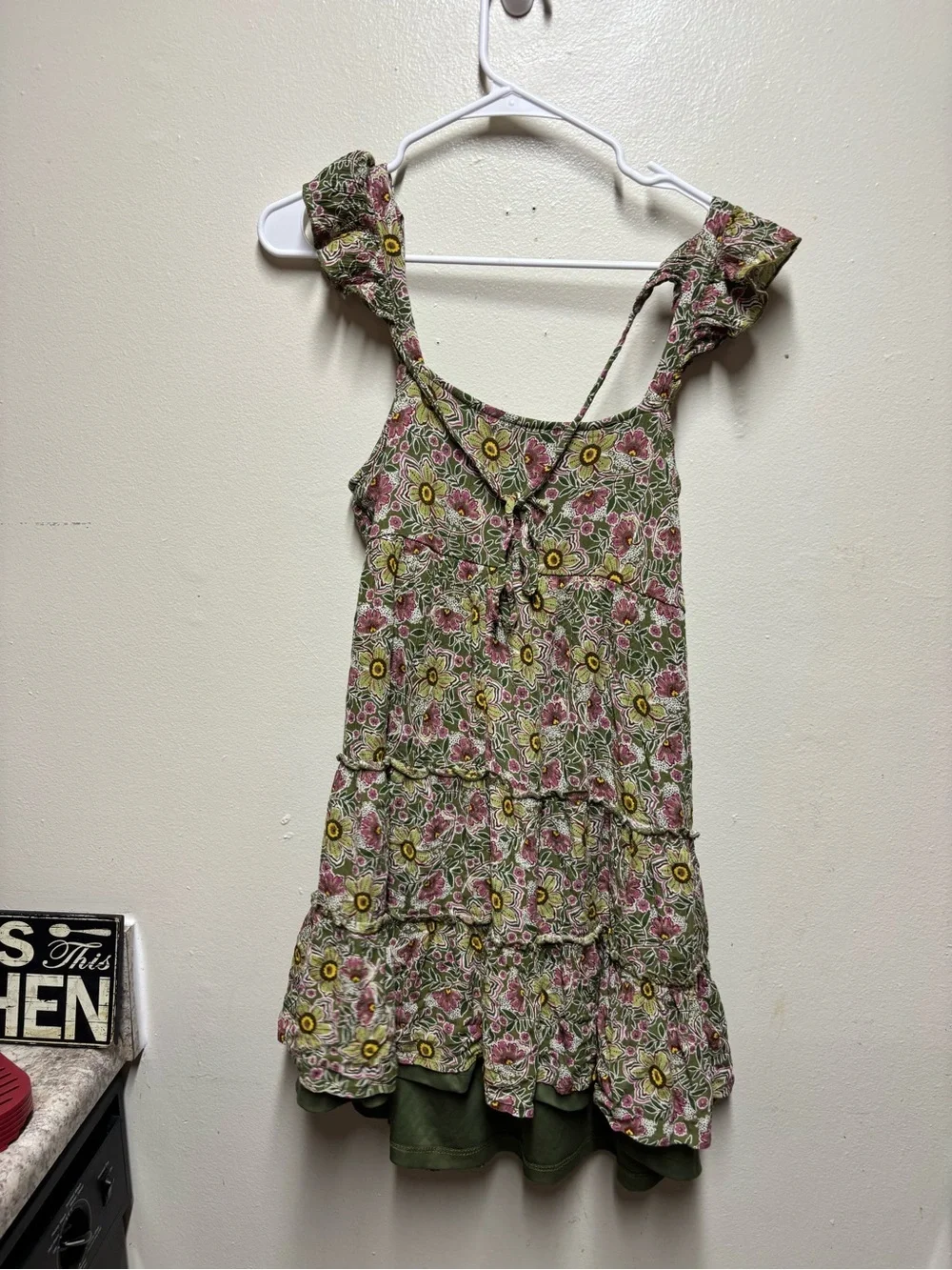 Maurice’s Floral Smocked Tiered Mini Dress whimsical Boho Size M Rayon green